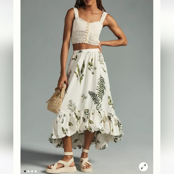 NWT Anthropologie High Low Cotton Bubble skirt leaf print size XL - Picture 2 of 7